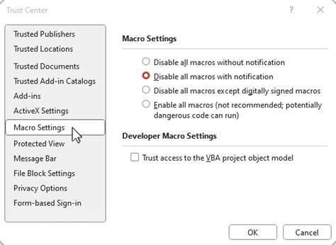 Enable or disable macros in Microsoft 365 files